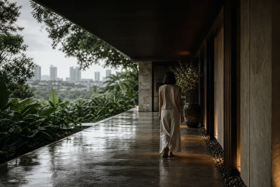 Urban-tropical covered walkway in the Hartamas area