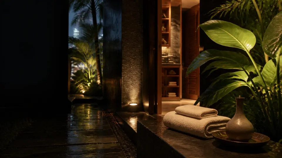 Tropical spa arrival scene for the Setapak guide