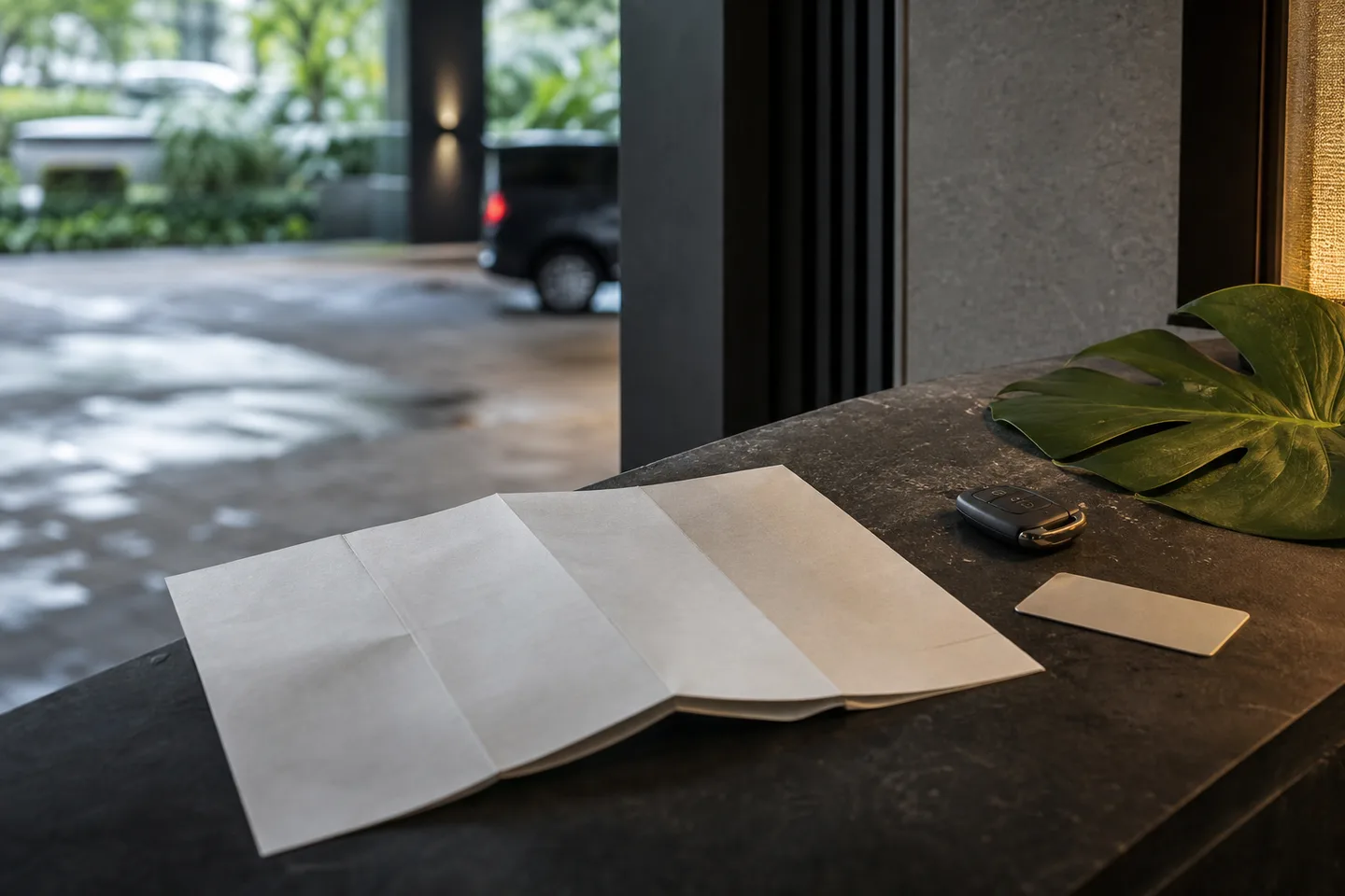 Travel-planning still life with a map, key and transit card