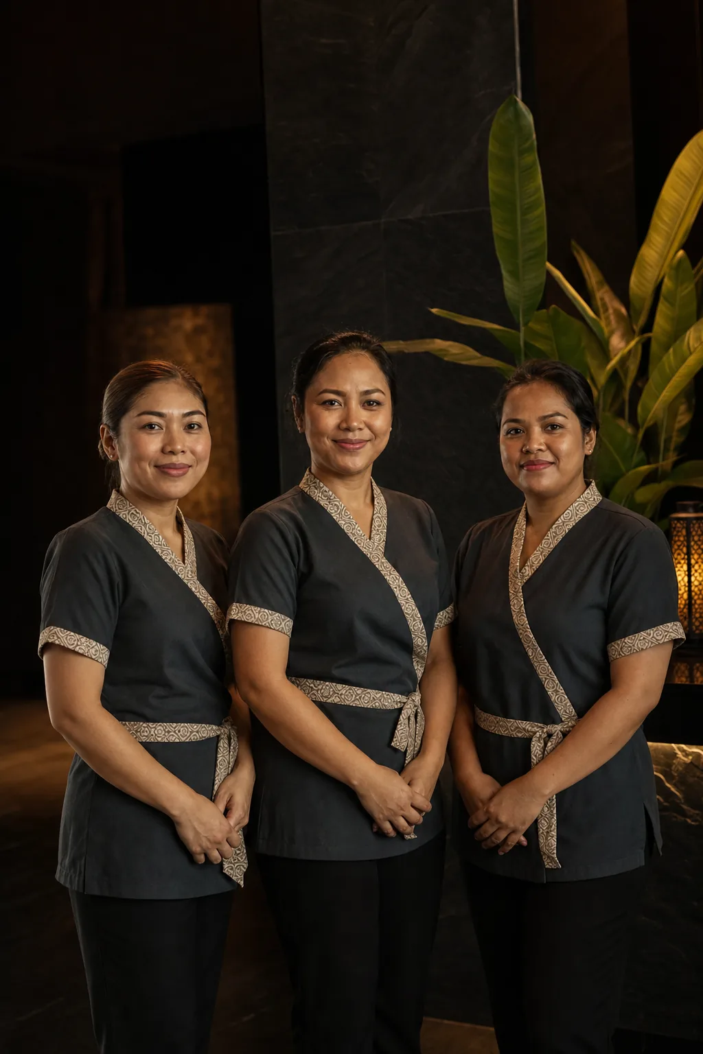 A professional spa therapist in a warmly lit treatment setting