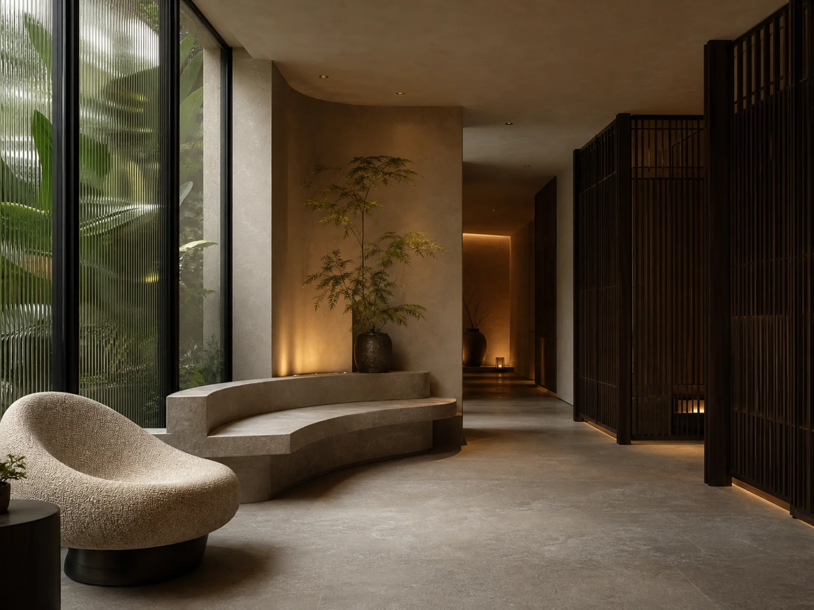 Understated urban spa arrival lounge