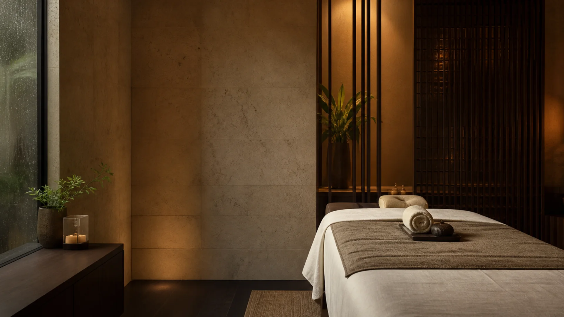 Warm, contemporary spa suite