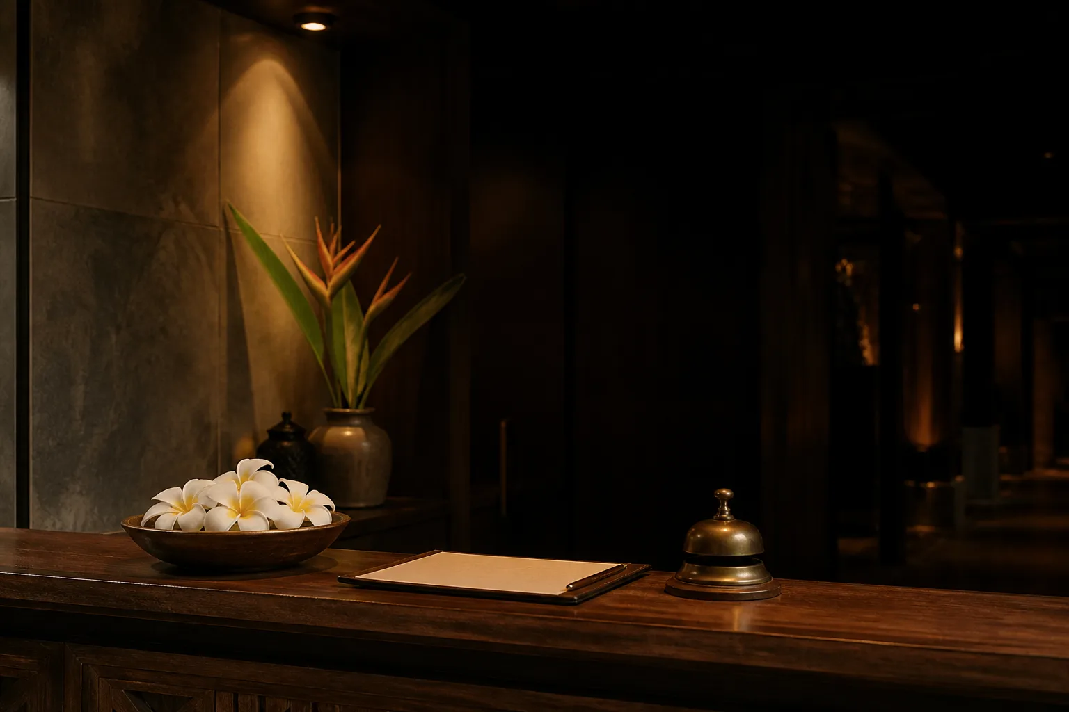 A softly lit reception desk at a Kuala Lumpur massage branch