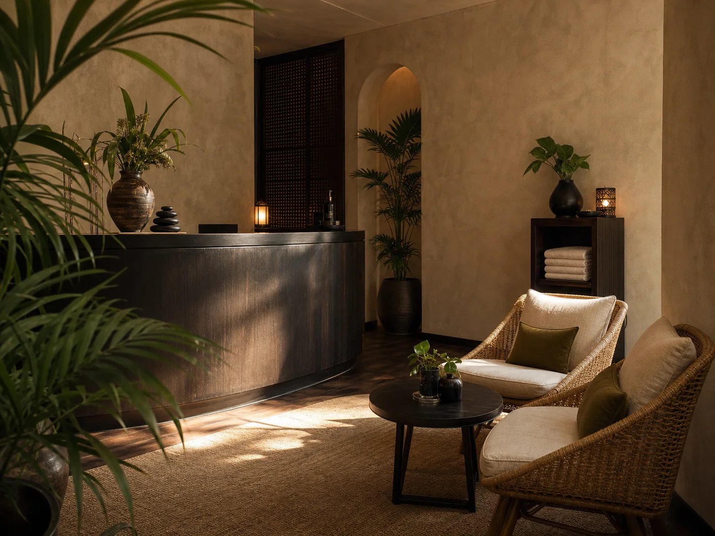 Warm spa reception and waiting space