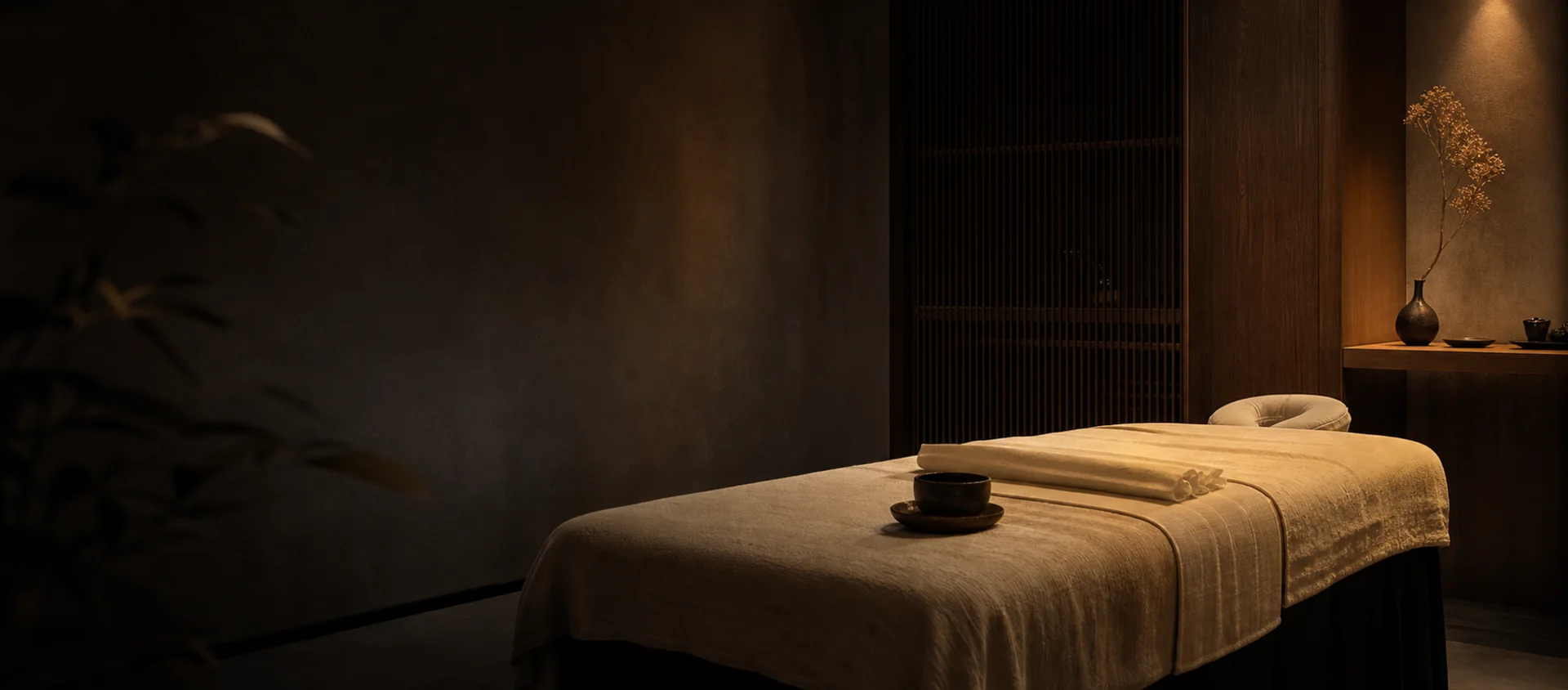 A private treatment suite prepared for a B2B massage session