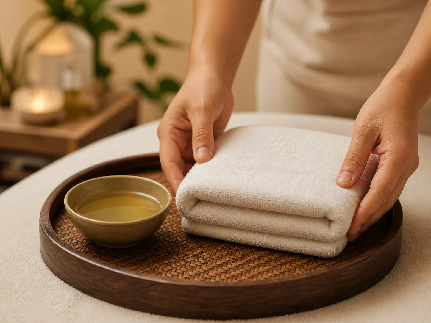 Booking details prepared beside a couples massage treatment room