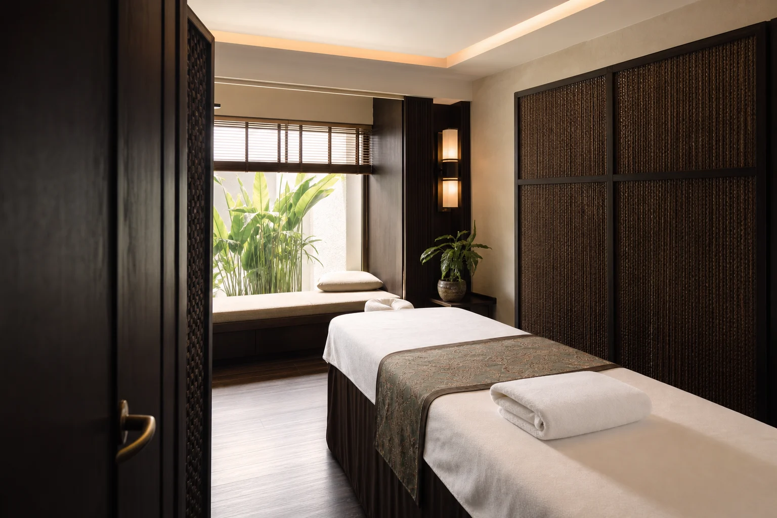 Calm, professionally prepared massage room