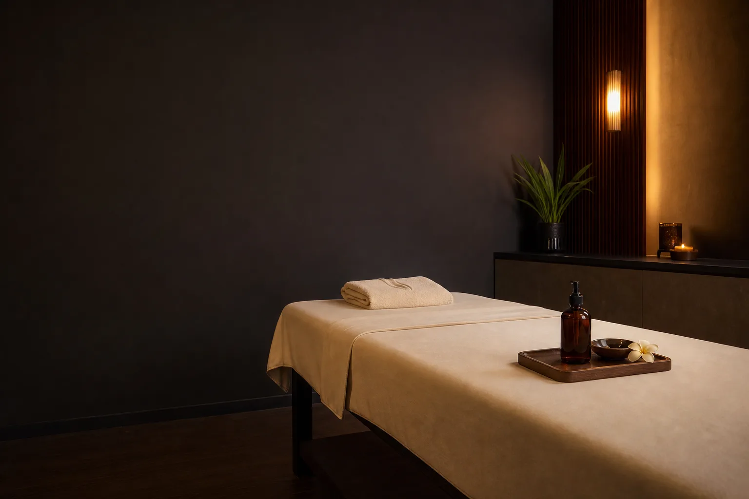 Abstract illustration of a quiet massage room prepared for an oil massage