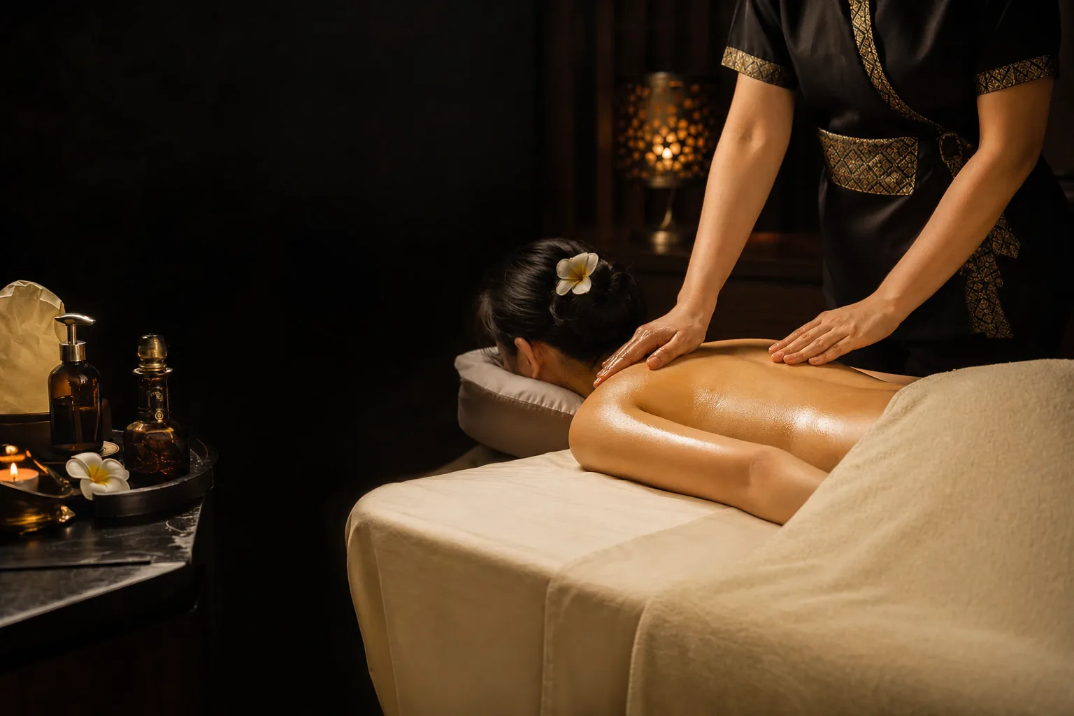 A prepared oil massage treatment room