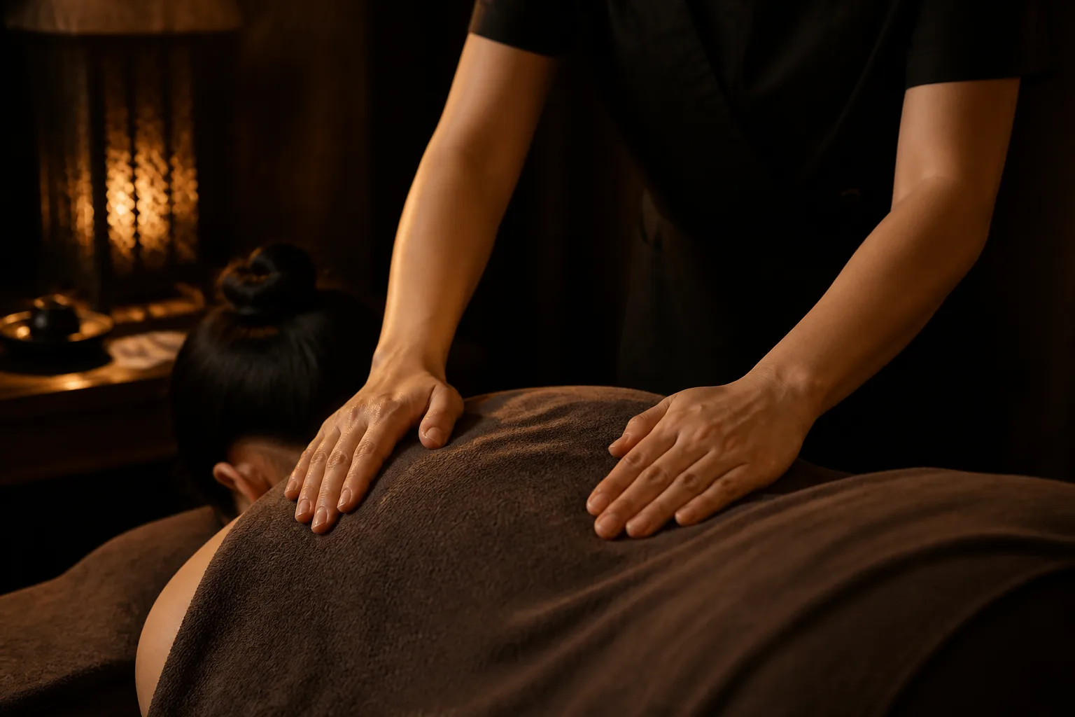 Long gliding strokes applied along an oiled back