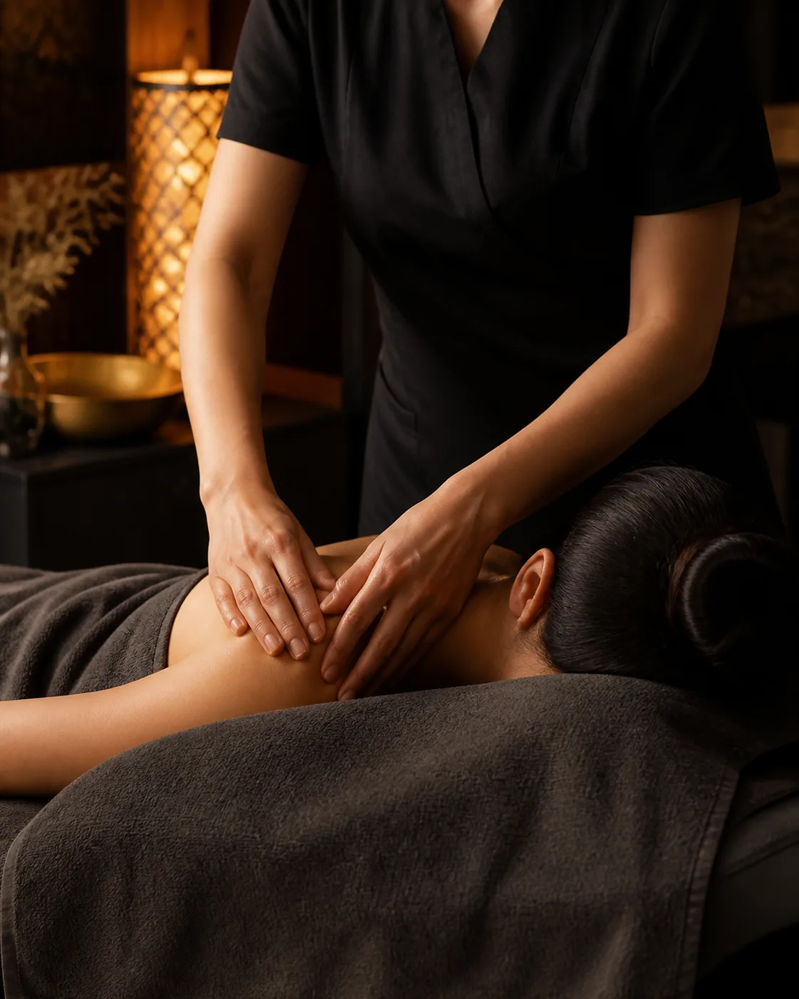 Kneading pressure worked into shoulder muscle
